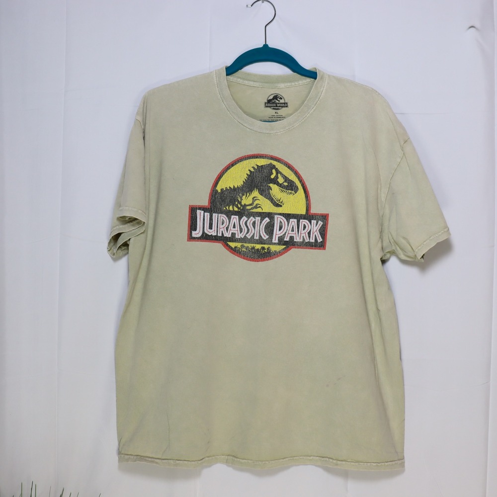 Jurassic World Park‎ T Shirt Mens XL Tan Good Graphic Tee Short Sleeve Cotton